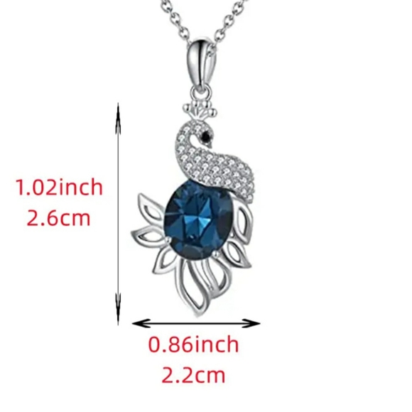 NEW Swarovski Crystals Blue and Silver Peacock Pendant Necklace - Picture 5 of 5